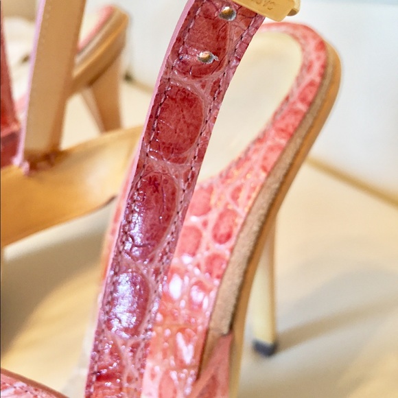 Exotic Leather Coral Pink Strappy Casadei Heels - Picture 5 of 8